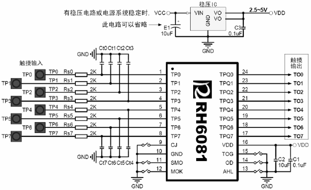 RH6081觸摸按鍵,觸摸按鍵IC,觸摸IC應(yīng)用電路